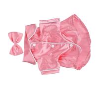 Alasum Ensemble Pyjama en Satin pour Petit Chien M, Chemise de Nuit à Revers Souple Rose avec Bandeau à Nœud, Confortable et Adapté pour Chiots de 3 à 3,5 Kg, pour Détente et Cosplay