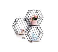 Alasum Étagères Flottantes Hexagonales en Fer Noir Grille, Support Mural Suspendu par Corde, Décoration Artistique pour Ajouter Caractère à Toute Pièce