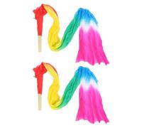 Alasum Éventails de Danse du Ventre en Voile de Soie Dégradé Arc-en-Ciel 1,2 M 2 Pièces Gauches et Droites avec Manche Bambou Accessoires Légers pour Danse Orientale, Spectacles