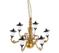 Alasum Lampe Miniature Lustre Suspendu pour Maison de Poupée, Éclairage Chaud Blanc, Décor de Salon Miniature, Ornement D’Accessoire Poupon, Modèle 1/87, Finition Or et Noir, Éclairage