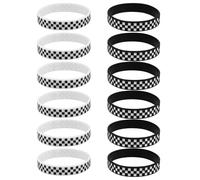 Alasum Lot de 12 Bracelets D'événement en Silicone à Carreaux Noirs et Blancs, Bracelet Compact à Motif Course Automobile, Accessoires pour Fête Sportive et Présents de Match de