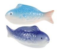 Alasum Lot de 2 Décorations Flottantes en Céramique pour Aquarium - Figurines de Poissons Carpes Koï Bleues - Mini Ornements pour Bassin Salon et Bureau - Décoration Aquatique