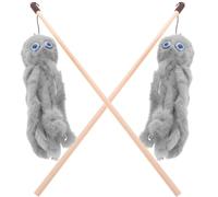 Alasum Lot de 2 Jouets Interactifs pour Chats D’Intérieur, Cannes à Pêche à Chat en Bois Peluche Pieuvre Grise, Stimulation Énergétique et Exercice pour Chatons à Haute Activité