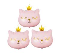 Alasum Lot de 3 Set de Ballons en Aluminium Imprimés Chatons Couronne Rose, Décorations pour Fête D’anniversaire Thème Chat, Accessoires Fête Anniversaire Fille, Ballons Décoratifs