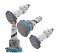 Alasum Lot de 4 Figurines de Phare Miniatures en Résine Décoration de Paysage Méditerranéen Style Maison de Poupée Ornement Nautique Bleu et Orange Accessoires pour Jardin et