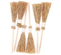 Alasum Lot de 6 Mini Balais Décoratifs en Paille Naturelle 10 Cm, Balais d'halloween pour Maison de Poupée, Accessoires Miniatures Artisanaux pour Décoration de Scène et Jeu Créatif