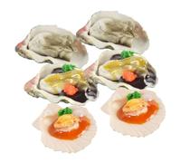 Alasum Lot de 6 Modèles Alimentaires Factices Fruits de Mer en PVC, 3 Huîtres Sauce, 3 Coquilles Saint- Ail et Persil, Jouets Réalistes Cuisine D'garçon et Filles et Décoration Ludique
