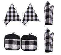 Alasum Lot de 6 Set de Set de Pièces de Serviettes Cuisine et Maniques en Coton Polyester Résistantes la Chaleur Design Antidérapant et Suspendu pour Cuisson et Grillades