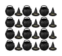 Alasum Lot de Set de Mini Chaudrons Noirs en Plastique 12 Petits Chapeaux de Sorcière 2,5 Cm pour Décoration Halloween Compacte, pour Étagère ou Rebord de Fenêtre