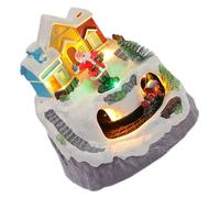 Alasum Maison de Noël Lumineuse Animée avec Chalet Enneigé Rotatif, Train en Mouvement, Câble USB, Décoration Festive pour Table ou Bureau en Plastique Robuste