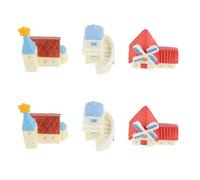 Alasum Miniatures de Jardin en Résine 6 Pièces Maison de Campagne Décorative Bleu et Blanc, Maison Moulin à Vent et Église Étoile, Ornements Miniatures pour Décor Extérieur,