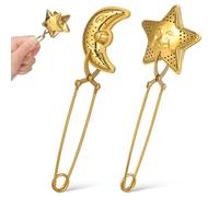 Alasum Pince à Feuilles de Thé en Acier Inoxydable Or Réutilisable Lot de 2 Infuseur à Thé de Boule et Étoile avec Poignée pour Infusion Facile