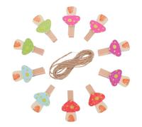 Alasum Pinces à Goûter en Bois Champignon, Lot de 50, avec Corde