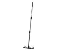 Alasum Râteau de Jardinage Noir avec Tête Large et Manche Réglable en Aluminium et Plastique pour Pelouses et Massifs de Fleurs, Outil Pratique pour Branches Tombées et Débris