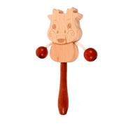 Alasum Tambour en Bois Traditionnel pour Tout-petit Bébé, Petit Format Léger, Sensoriel Portable pour Développement Coordination Œil-main, Anneau de Dentition Intégré, Motif Dessin Animé