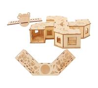 Alasum Tunnel Labyrinthe en Bois Naturel Balançoire et Bunker 8,66 X 8,66 X 1,97 CM Accessoires de Jeu pour Hamsters, Souris et Petits Rongeurs en Intérieur