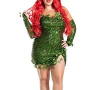 Alaurbeauty Costume d'Halloween de luxe pour femme - Green Ivy - Cosplay - Sans manches - Robe de fée à paillettes avec bandeau - Vert - Taille XXL