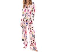 Alaurbeauty Ensemble pyjama en satin de soie pour femme long pyjama bouteille de champagne à manches longues boutonnière chemise et pantalon vêtements de nuit deux pièces ensembles pjs tenue de