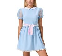 Alaurbeauty Robe jumelle bleue pour femme et fille - Costume d'Halloween effrayant Gémeaux - Manches bouffantes - Robe courte Maid Lolita avec ceinture (couleurs mixtes, M)