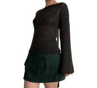 Alaurbeauty Y2k Pull en tricot Y2k Crop Top See Through Hollow Out pour femme, Noir , M