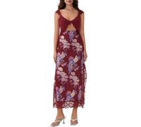 Alaurbeauty Y2k - Robe longue en dentelle patchwork pour femme - Motif floral - Sans manches - Dos nu - Avec fente - Sexy - Col en V - Transparente - Robe d'été - Pour fête, club, rouge, M