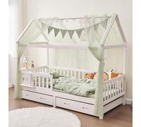 ALAVYA HOME® Ensemble de décoration 4 pièces avec 2 ciels de lit | 1 Guirlande de fanions de 300 cm de Long | Guirlande de fanions 100% Bio-Coton | 150 x 350 cm | avec Guirlande Lumineuse | Kaki