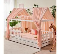 ALAVYA HOME® Ensemble de décoration pour lit Maison en 3 pièces avec 2 ciels de lit | 1 Guirlande de fanions de 300 cm de Long pour lit d'enfant | 100% Coton Muslin Biologique | Rose Clair