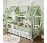 ALAVYA HOME® Ensemble de décoration pour lit Maison en 3 pièces avec 2 ciels de lit | 1 Guirlande de fanions de 300 cm de Long pour lit d'enfant | 100% Coton Muslin Biologique | Certifié GOTS | Kaki