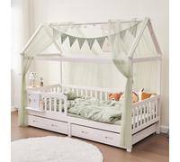 Alavya Home® Lot de 3 décorations pour lit d'enfant, avec 2 baldaquins, 1 guirlande de fanions de 300 cm de long, une guirlande lumineuse, 150 x 350 cm, en 100 % coton biologique (kaki)