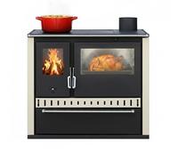 ALAZ GTM - Poêle à bois 15 kW - Blanc ivoire - Four à feu permanent avec fonction de cuisson - Chauffage à bois pour maison ou chalet