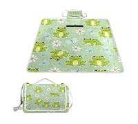 ALAZA Couverture de pique-nique rectangulaire imperméable, grenouilles et libellules - Tapis d'intérieur pliable pour voyage, randonnée, camping, parc, 150 cm x 145 cm