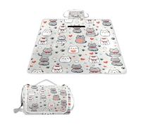 ALAZA Couverture de pique-nique rectangulaire imperméable, motif empreintes de pattes de chaton et cœurs, tapis d'intérieur portable pliable pour voyage, randonnée, camping, parc, 150 cm x 145 cm