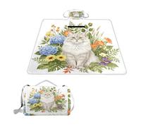 ALAZA Couverture de pique-nique rectangulaire imperméable, motif fleurs de chat, tapis d'intérieur et d'extérieur, tapis d'extérieur pour voyage, randonnée, camping, parc, 150 cm x 145 cm