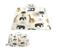 ALAZA Couverture de pique-nique rectangulaire imperméable, motif girafe, éléphant, tapis d'intérieur pliable pour voyage, randonnée, camping, parc, 150 cm x 145 cm