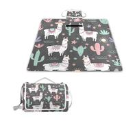 ALAZA Couverture de pique-nique rectangulaire imperméable, motif lama et cactus - Portable - Pliable - Tapis d'extérieur pour voyage, randonnée, camping, parc - 150 cm x 145 cm