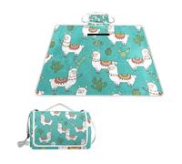 ALAZA Couverture de pique-nique rectangulaire imperméable, motif lama et cactus - Portable - Pliable - Tapis d'extérieur pour voyage, randonnée, camping, parc - 150 cm x 145 cm