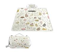ALAZA Couverture de pique-nique rectangulaire imperméable, motif ours et champignons, tapis d'intérieur pliable pour voyage, randonnée, camping, parc, 150 cm x 145 cm