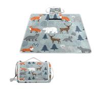 ALAZA Couverture de pique-nique rectangulaire imperméable, motif renard, ours blanc, tapis d'intérieur pliable pour voyage, randonnée, camping, parc, 150 cm x 145 cm