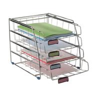 Alba COR4F Set de 4 corbeilles à courrier coulissante en métal chromé avec porte etiquette 4 x A4 Portrait