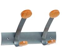 Alba - Patère Murale élégant - PMV2 - 2 Double Crochet - Métal et Bois Clair - Supporte jusqu'à 5kg par patère - Fixation avec Vis et Chevilles Fournies - Porte Manteau murale - Patère à Crochet