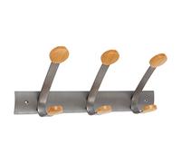 Alba - Patère Murale élégant - PMV2 - 3 Double Crochet - Métal et Bois Clair - Supporte jusqu'à 5kg par patère - Fixation avec Vis et Chevilles Fournies - Porte Manteau murale - Patère à Crochet