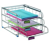 Alba – Set de 3 corbeilles à courrier en fil métal chromé – 3 x A4 (portrait)