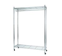 ALBA Vestiaire Mobile en Fil métal chromé, capacité 70 kg 26 cintres, 2 étagères L89 x H168 x P35 cm, Gris