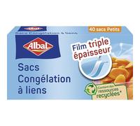 Albal - 40 Sacs Congélation à Liens - Petit Modèle 1L - Triple épaisseur - Boîte distributrice - 70% de ressources recyclées