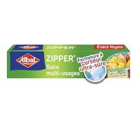 Albal - 8 Sacs multi-usages Zipper - Moyen Modèle 3L - Pour conserver, congeler, ranger ou transporter - Fermeture à curseur - Réutilisable (Lot de 2)