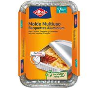 Albal Aluminium 31 x 21 x 4 cm avec Couvercle | Jetable | Cuisine, congélation et Conservation des Aliments | 4-6 portions | 2 moules, Aluminium, 31 x 21
