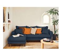 Albane - canapé d'angle gauche - 4 places - convertible avec coffre - en velours côtelé - Bleu Ardoise