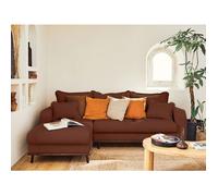 Albane - canapé d'angle gauche - 4 places - convertible avec coffre - en velours côtelé - Rouille