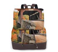 Albany Sac à dos pour femme avec imprimé pont couvert imperméable et léger en cuir PU tendance en nylon Sac à dos d'école Sac à dos de voyage, Noir , Taille unique
