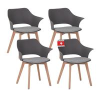 Albatros Aalborg Lot de 4 chaises Gris - Pieds en bois de hêtre massif - Design rétro scandinave - Coque confortable - Élégante chaise de cuisine et salle à manger